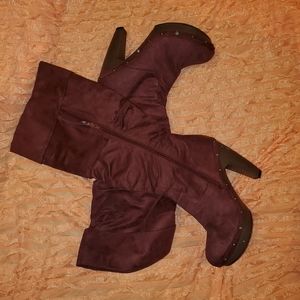 Burgundy knee high boots